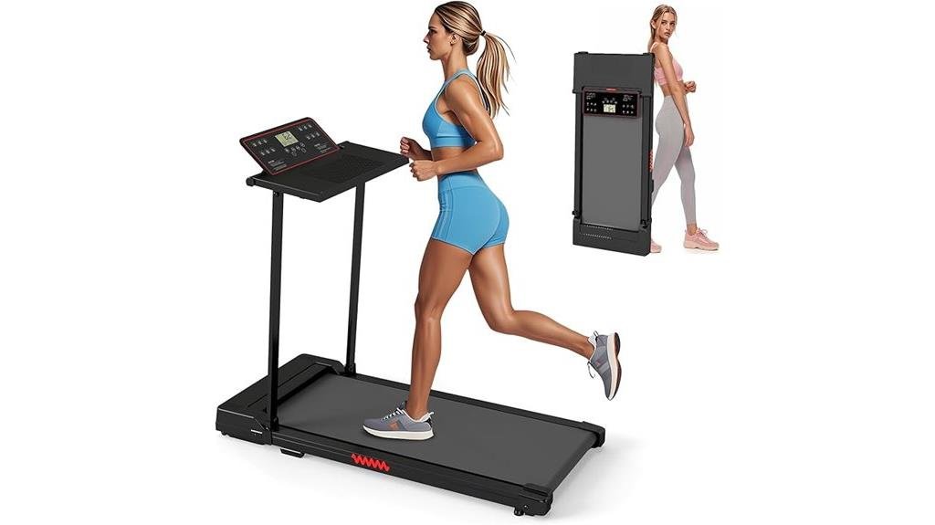 compact treadmill with workstation